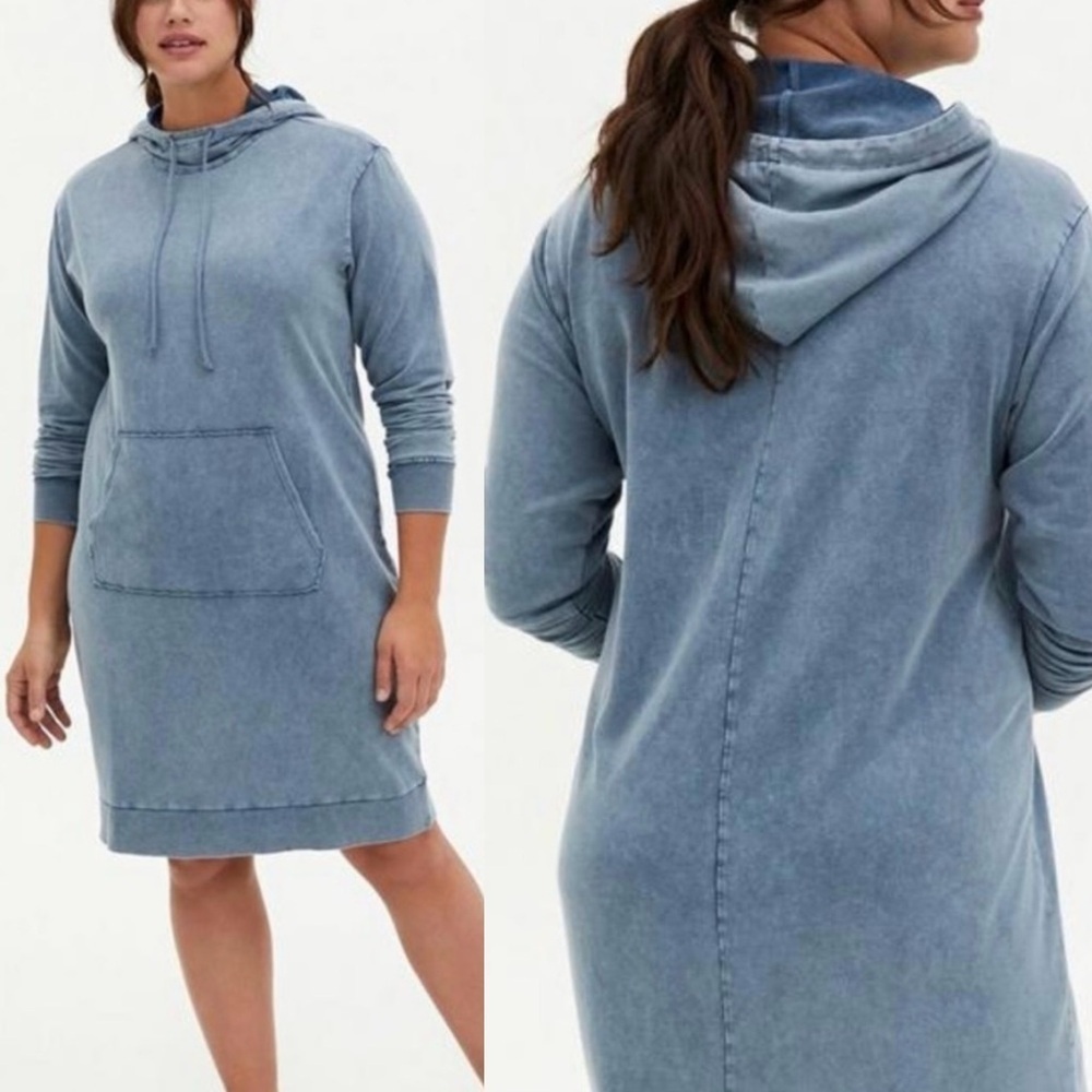 Torrid Mini French Terry Hoodie Dress Indigo Blue Mineral Wash Sz 2